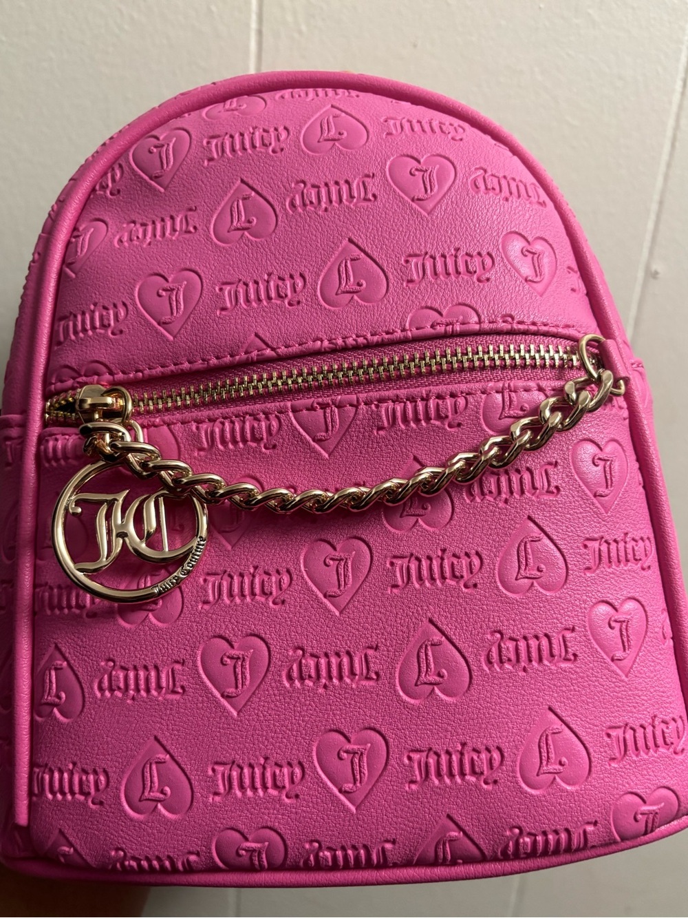 Juicy Couture Hot Pink Mini Backpack with Gold Chain